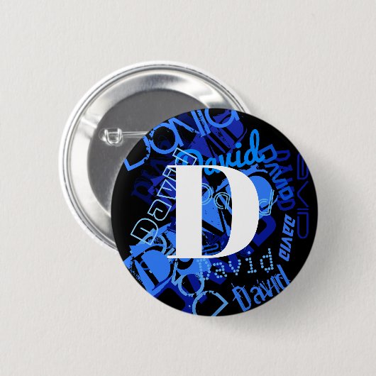 Creatief Blauw Monogram Ronde Button 5,7 Cm (Voorkant /achterkant)