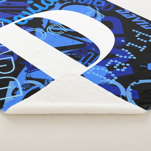Creatief Blauw Monogram Sherpa Deken (3/4)