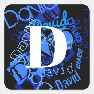 Creatief Blauw Monogram Vierkante Sticker