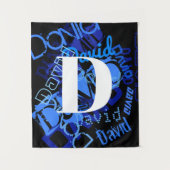 Creatief Blauw Monogram Wandkleed (Voorkant)