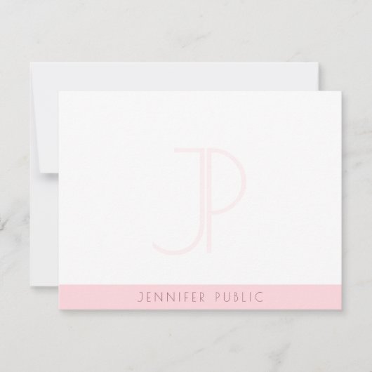 Creatief Blush Roze Monogram Modern Minimalist Notitiekaartje (Voorkant)