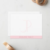 Creatief Blush Roze Monogram Modern Minimalist Notitiekaartje (Voorkant / Achterkant in situ)