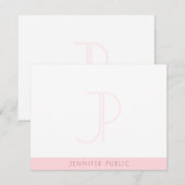 Creatief Blush Roze Monogram Modern Minimalist Notitiekaartje (Voorkant / Achterkant)
