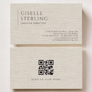 Creatief Directeur Luxe Neutrale Linnen QR-code Visitekaartje