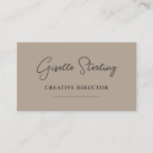 Creatief Directeur Neutraal Taupe Script QR Code Visitekaartje (Voorkant)