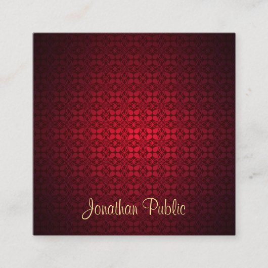 Creatief Elegant Red Damask Calligrafie-script Vierkante Visitekaartje (Voorkant)