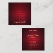 Creatief Elegant Red Damask Calligrafie-script Vierkante Visitekaartje (Voorkant / Achterkant)