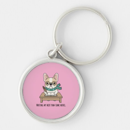 Creatief Genie Franse Bulldog Roze Accessoire Sleutelhanger (Voorkant)