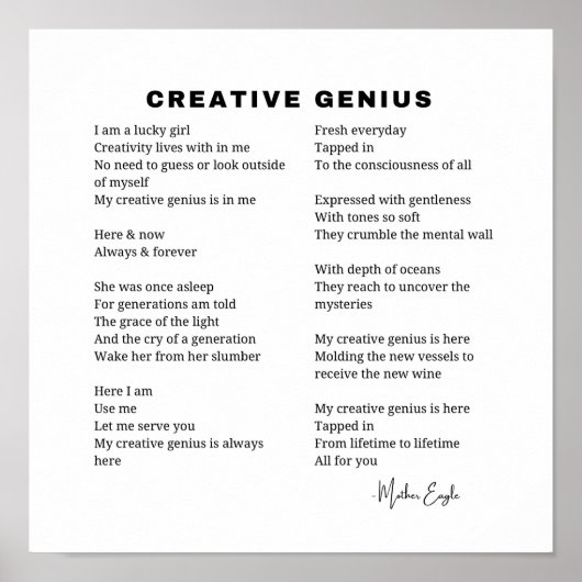 Creatief Genie Inspirerende Gedichten Muur Kunst D Poster (Voorkant)
