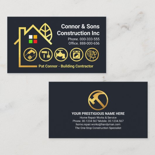 Creatief Goud Bouw Gereedschap Landschap Visitekaartje (Voorkant / Achterkant)
