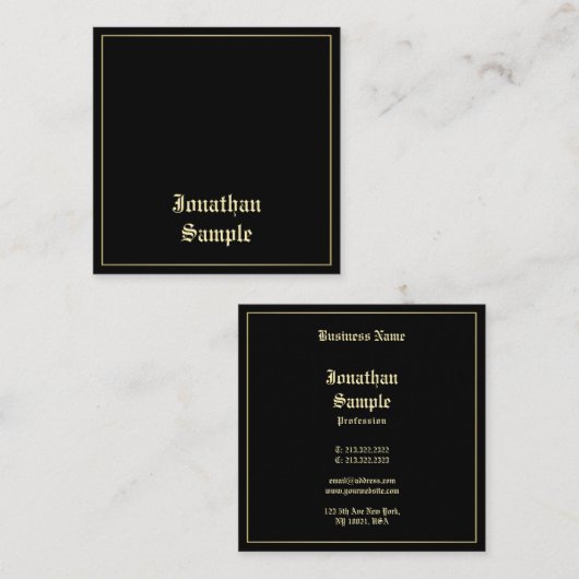 Creatief Goud Oud Engels Script Professional Cool Vierkante Visitekaartje (Voorkant / Achterkant)