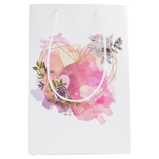 Creatief hart gestript met waterkleursplaat medium cadeauzakje (Voorkant)