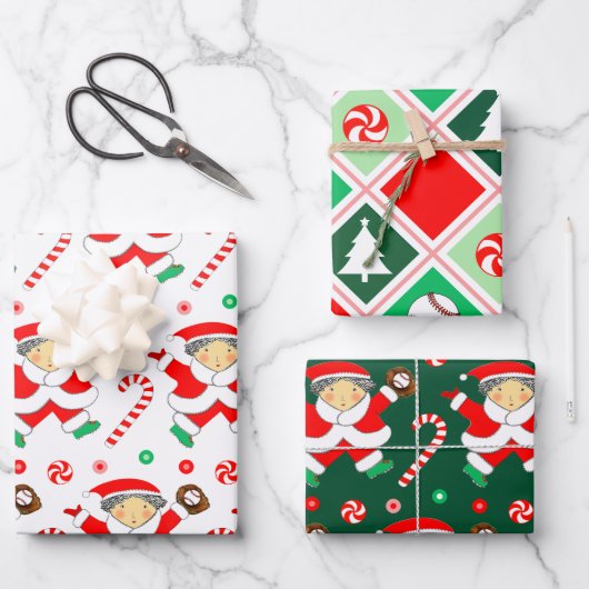 Creatief honkbal kerstcadeau verpakking inpakpapier vel (Voorkant)