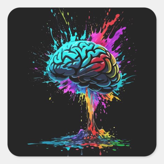 Creatief Kleurrijk Splash Brain Design Vierkante Sticker (Voorkant)