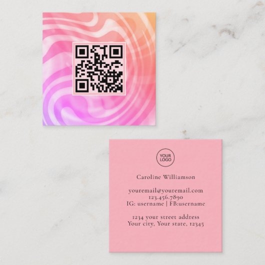 Creatief Licht Roze Unieke Mooie QR Code Logo Vierkante Visitekaartje (Voorkant / Achterkant)