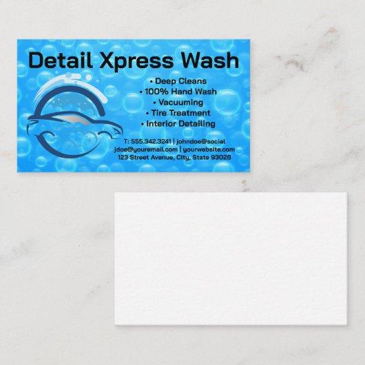Creatief logoontwerp voor autowasstraat | Waterbel Visitekaartje (Voorkant / Achterkant)