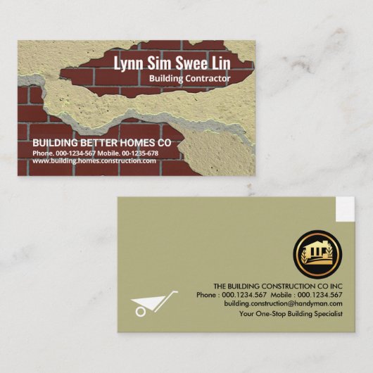 Creatief metselwerk peeling gips visitekaartje (Voorkant / Achterkant)