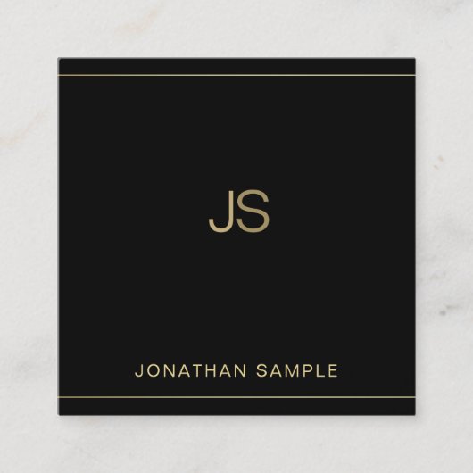 Creatief Monogram Elegant Zwart Goud Luxe Zijde Vierkante Visitekaartje (Voorkant)