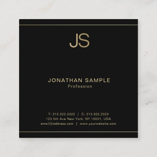 Creatief Monogram Elegant Zwart Goud Luxe Zijde Vierkante Visitekaartje (Achterkant)