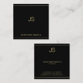 Creatief Monogram Elegant Zwart Goud Luxe Zijde Vierkante Visitekaartje (Voorkant / Achterkant)