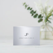 Creatief Monogram Glamour Zilver Modern Eenvoudig Visitekaartje (Staand voorkant)