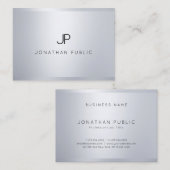 Creatief Monogram Glamour Zilver Modern Eenvoudig Visitekaartje (Voorkant / Achterkant)