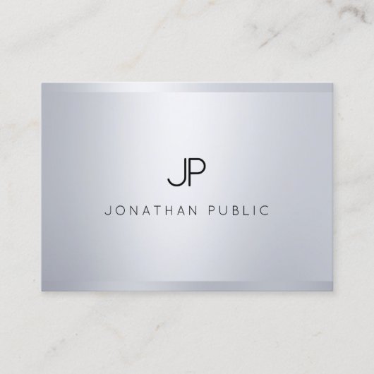 Creatief Monogram Glamour Zilver Modern Eenvoudig Visitekaartje (Voorkant)