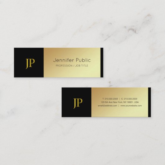 Creatief Monogram Zwart en Goud Design De Luxe Mini Visitekaartje (Voorkant / Achterkant)