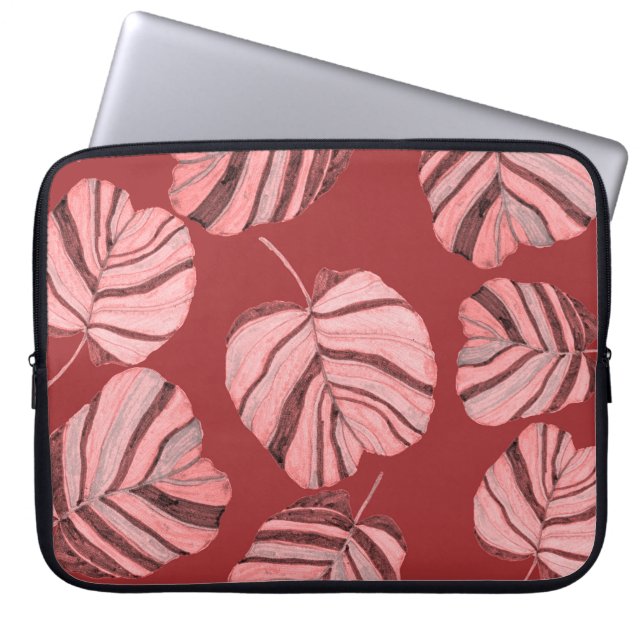 Creatief naadloos patroon met tropische bladeren e laptop sleeve (Voorkant)