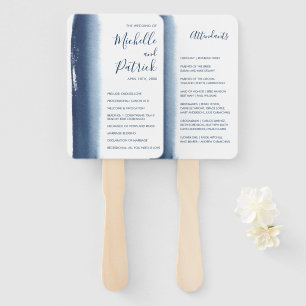 Creatief Navy Blauwd Waterverf Huwelijksprogramma Handwaaier
