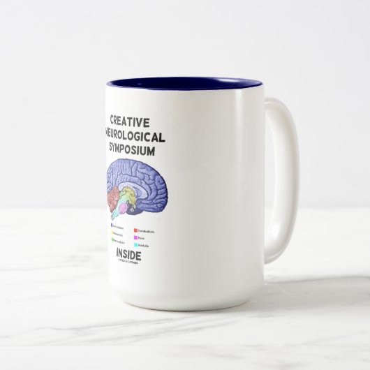 Creatief neurologisch symposium binnenin (hersenen tweekleurige koffiemok (Voorkant rechts)