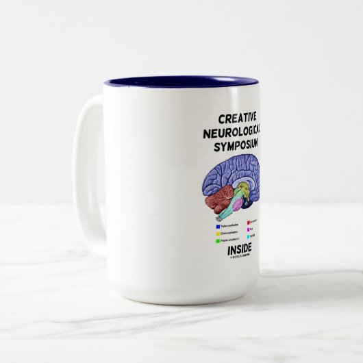 Creatief neurologisch symposium binnenin (hersenen tweekleurige koffiemok (Voorkant links)