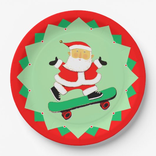Creatief Skateboarden Kerstfeest Papieren Bordje (Voorkant)