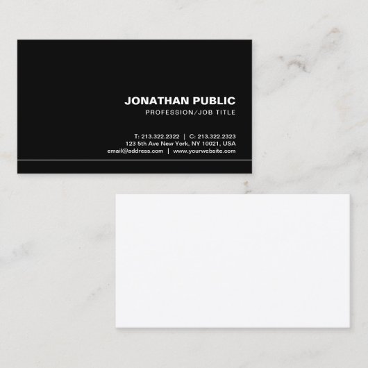 Creatief Trendy Professioneel Elegant Zwart Plain Visitekaartje (Voorkant / Achterkant)