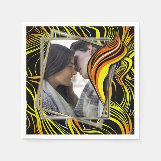 Creatief zwart, geel & oranje naadloos abstract servet (Voorkant)