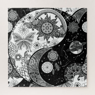 Creatief Zwart wit Yin Yang Nachtdag Mandala Legpuzzel