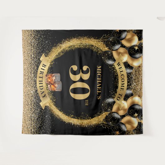 Creatieve 30e verjaardag Whiskey Feest Banner Wandkleed (Voorkant (horizontaal))