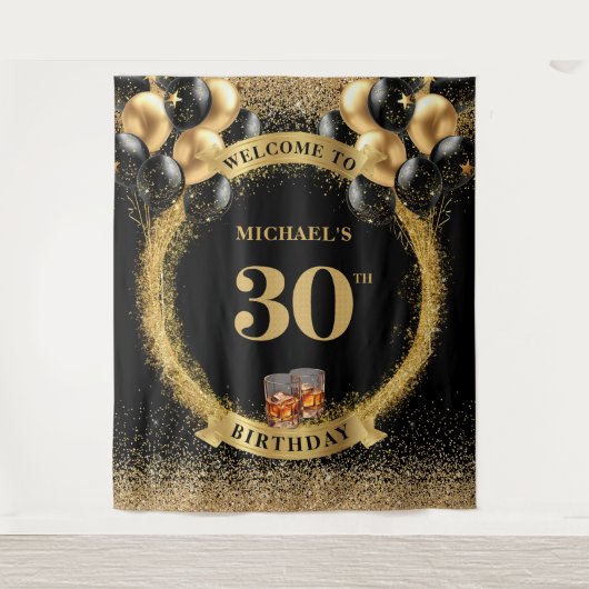 Creatieve 30e verjaardag Whiskey Feest Banner Wandkleed (Voorkant)