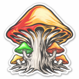 Creatieve aardse psychedelische paddenstoelenkunst sticker