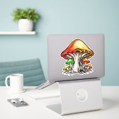 Creatieve aardse psychedelische paddenstoelenkunst sticker (Laptop op bureau)