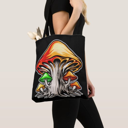 Creatieve aardse psychedelische paddenstoelenkunst tote bag (Dichtbij)