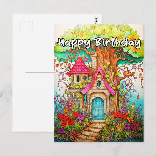 Creatieve Abstracte paddenstoel boomhut illustrati Briefkaart (Voorkant / Achterkant)