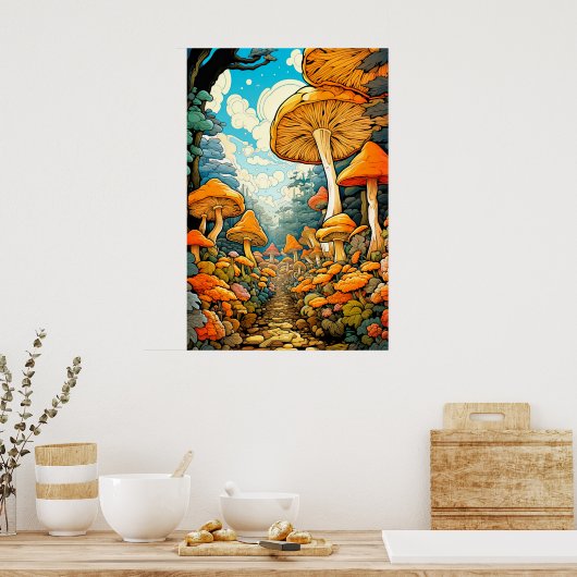 Creatieve Abstracte paddenstoel bos illustratie Poster (Keuken)