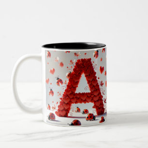 Creatieve Alfabet Letter A met Hartvormen Tweekleurige Koffiemok