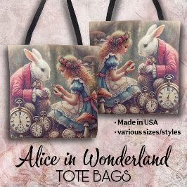 Creatieve Alice in Wonderland Vintage Kunst Tote Bag
