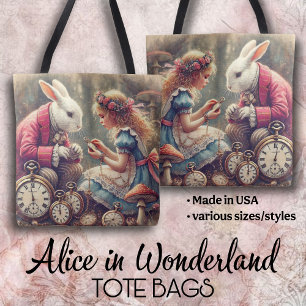 Creatieve Alice in Wonderland Vintage Kunst Tote Bag