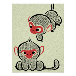 Creatieve Aziatische Muurkunst   Apen Kunst Perfect Poster