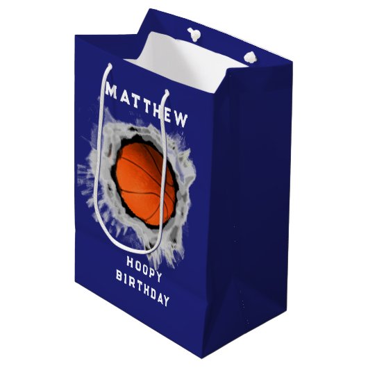 Creatieve Basketbal Verjaardag Medium Gift Bag Medium Cadeauzakje (Voorkant Gekanteld)