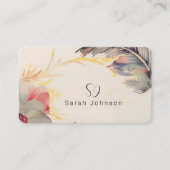Creatieve Boheemse bloemen & veren met monogram Visitekaartje (Voorkant)