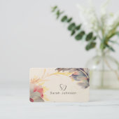 Creatieve Boheemse bloemen & veren met monogram Visitekaartje (Staand voorkant)